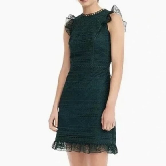 J. Crew Dresses & Skirts - J.Crew Emerald Green Lace Flutter-Sleeve Dress • Size 0